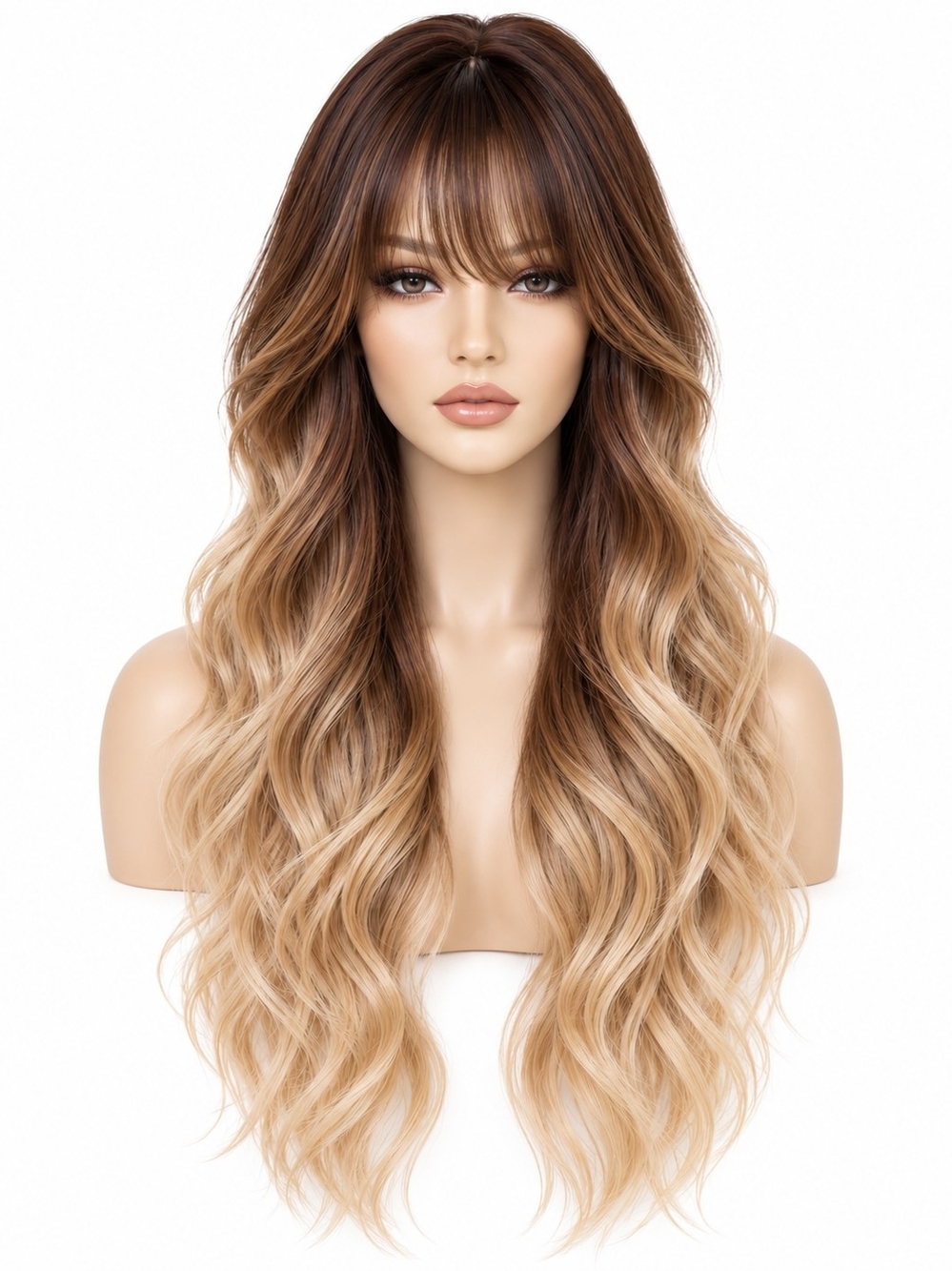 24" Brown Blonde Ombré Wavy Synthetic Wig
